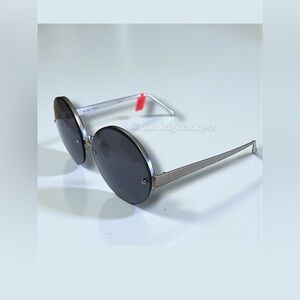 Linda Farrow Oversized Round Rimless Sunglasses In White Gold With Matte Black